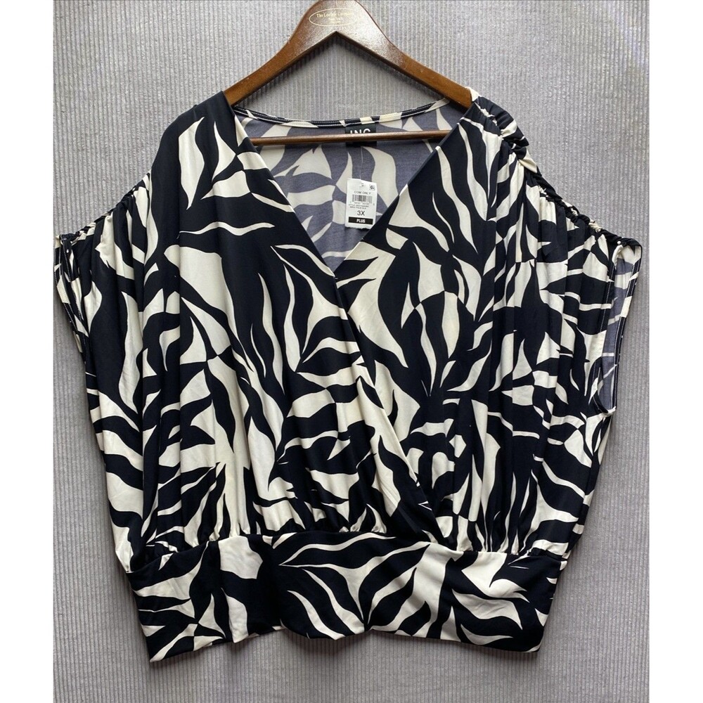 INC International Concepts Womens Top 3X Mira Palm Zebra V Neck Plus Size Blouse